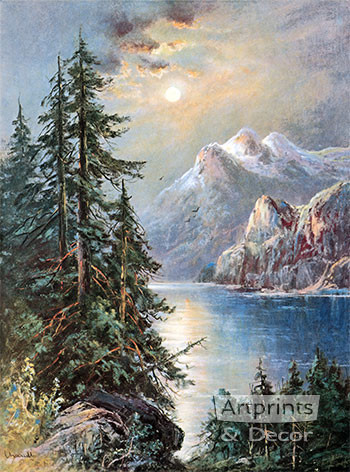 Moonlit Mountain Lake by William Henry Chandler - Art Print