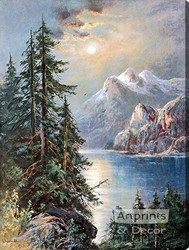 Moonlit Mountain Lake by William Henry Chandler - Stretched Canvas Art Print