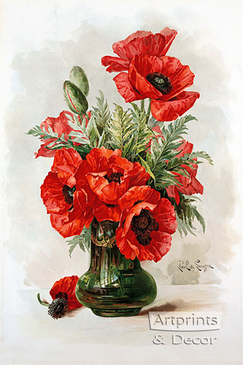 Red Poppies by Paul de Longpre - Framed Art Print