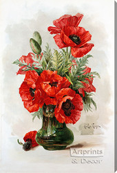 Red Poppies by Paul de Longpre - Stretched Canvas Art Print