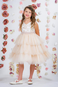 Girls Special Occasion Party Dress | Girls Ruffled Brocade Dress