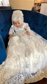 Gorgeous Couture Hand Crafted Beaded Lace Baptismal Gown 
