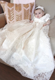 Couture Baby Baptismal Gown In Luxurious  Alencon Lace