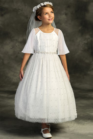 Girls Floor Length 1st Communion Dress With Butterfly Sleeves 