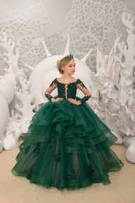 Girl Pageant Lace Tulle Gown Special Occasion Flower Girl Birthday Dress