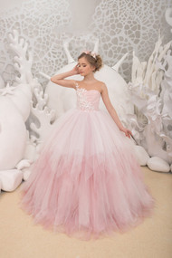 Couture Ivory Blush Natural Pageant Gown Wedding Flower Girl Tulle Dress