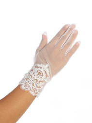 Girls Sheer Lace Applique Wrist Length Gloves For Communion