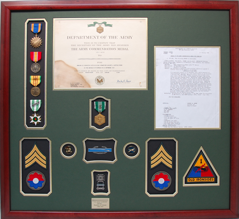 U.S. Army ARCOM Certificate and Citation Shadow Box Display