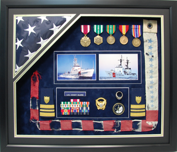 U.S. Coast Guard 20" x 24" Open Shadow Box Display with Flag
