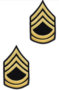 Army Chevron: Sergeant First Class - gold embroidered on blue, male