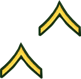 Army Chevron: Private - gold embroidered on green, male