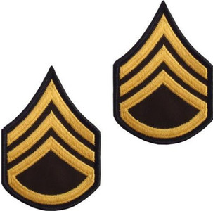 Army Chevron: Staff Sergeant - gold embroidered on green, male