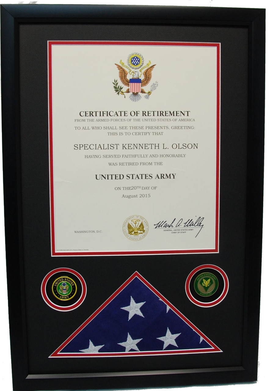 U S Military Retirement Certificate Shadow Box Military