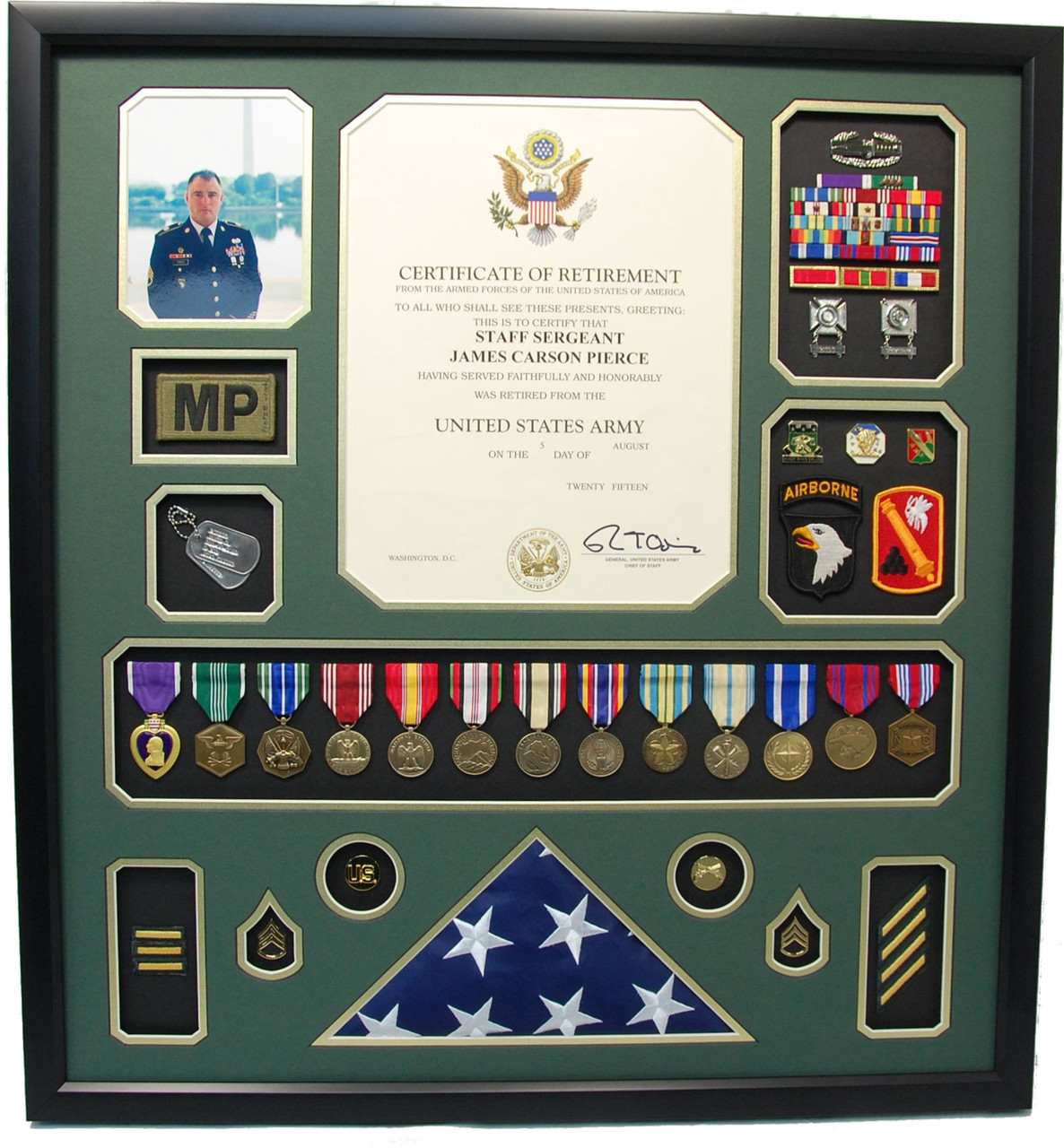 U S Army Retirement Certificate Shadow Box With Flag Military