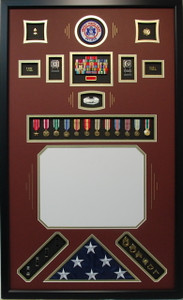 US Navy Retirement Certificate Shadow Box Display with Miniature Medals