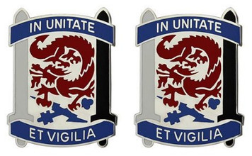 Army Crest: 501st Military Intelligence Brigade - In Unitate Et Vigilia- pair