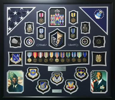 USAF MSgt Shadow Box Display with Double Flags