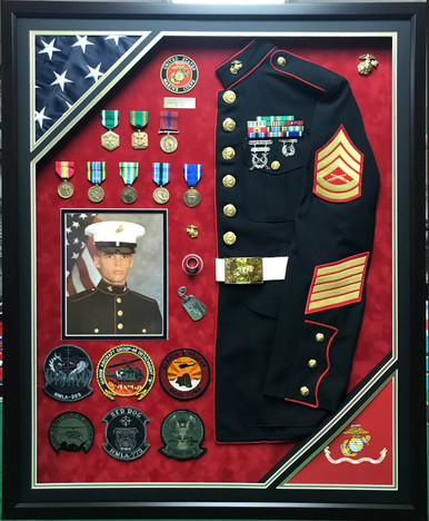 U.S.M.C. Uniform Shadow Box Display w/ Photo