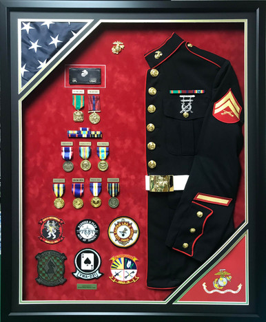 U.S.M.C. Uniform Shadow Box Display w/ Double Flags