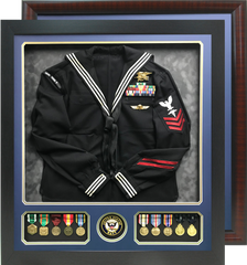 29" x 32" Uniform Shadow Box with Branch Seal and Medal Windows