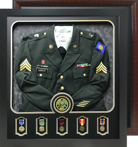 29" x 32" Uniform Shadow Box with Individual Medal Windows and Branch Seal Window