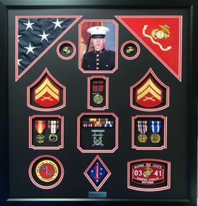 Double Flag USMC Corporal Shadow Box Display Frame