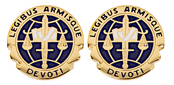 Army crest - Legal Services Agency Motto - Legibus Armisque Devoti