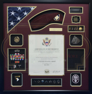U.S. Army Retirement Shadow Box Display Frame w/ Beret