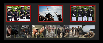 10" x 24" United States Marine Corps Triple Photo Frame w/ Photo Font