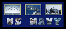  10" x 24" United States Navy Triple Photo Frame w/ Photo Font