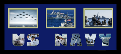  10" x 24" United States Navy Triple Photo Frame w/ Photo Font