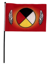 FLAG MEDICINE WHEEL 6" X 9" RED WITH PLASTIC POLE