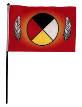 FLAG MEDICINE WHEEL 6" X 9" RED WITH PLASTIC POLE