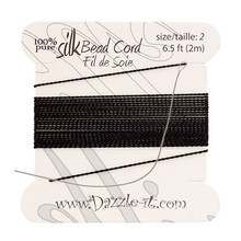 BEAD CORD W NEEDLE #2 BLACK SILK .45mm DAZZLE-IT