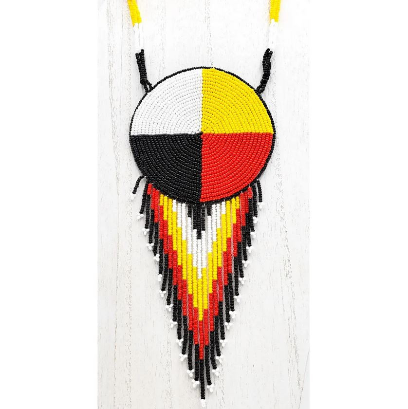 BEADED MEDALLION NECKLACE 3.5" MEDICINE WHEEL Western Varieties