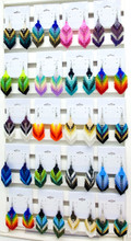 BEADED EARRINGS FEATHER 2" SHORT ASSORTED COLORS- 1 PAIR