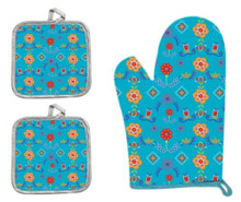 OVEN MITT 3PC ASST NATIVE FLORAL (2376-TURQUOISE)