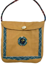 LEATHER MEDICINE BAG 8x8 BEADED TURQUOISE INDIGENOUS MADE
