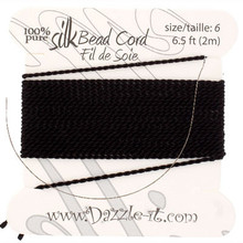 BEAD CORD W NEEDLE #6 BLACK SILK .70mm 2m DAZZLE-IT