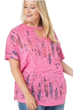 TOP TRIBAL PINK WITH FEATHERS SHORT SLEEVE (1XL-3XL)