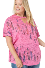 TOP TRIBAL PINK WITH FEATHERS SHORT SLEEVE (1XL-3XL)