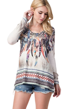 TOP TRIBAL LONG SLEEVE WITH FEATHERS OFF SHOULDER (SM-XL)