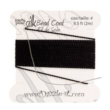 BEAD CORD W NEEDLE #4 BLACK SILK .60mm 2m  DAZZLE-IT