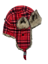HAT WITH EAR FLAP FUR TRIM RED TRAPPER