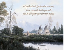 POSTER PRINT "TEEPEES AND POND " 16" X 20" LEANIN TREE
