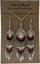 WOVEN EARRINGS & NECKLACE WITH DANGLE SET ASSORTED