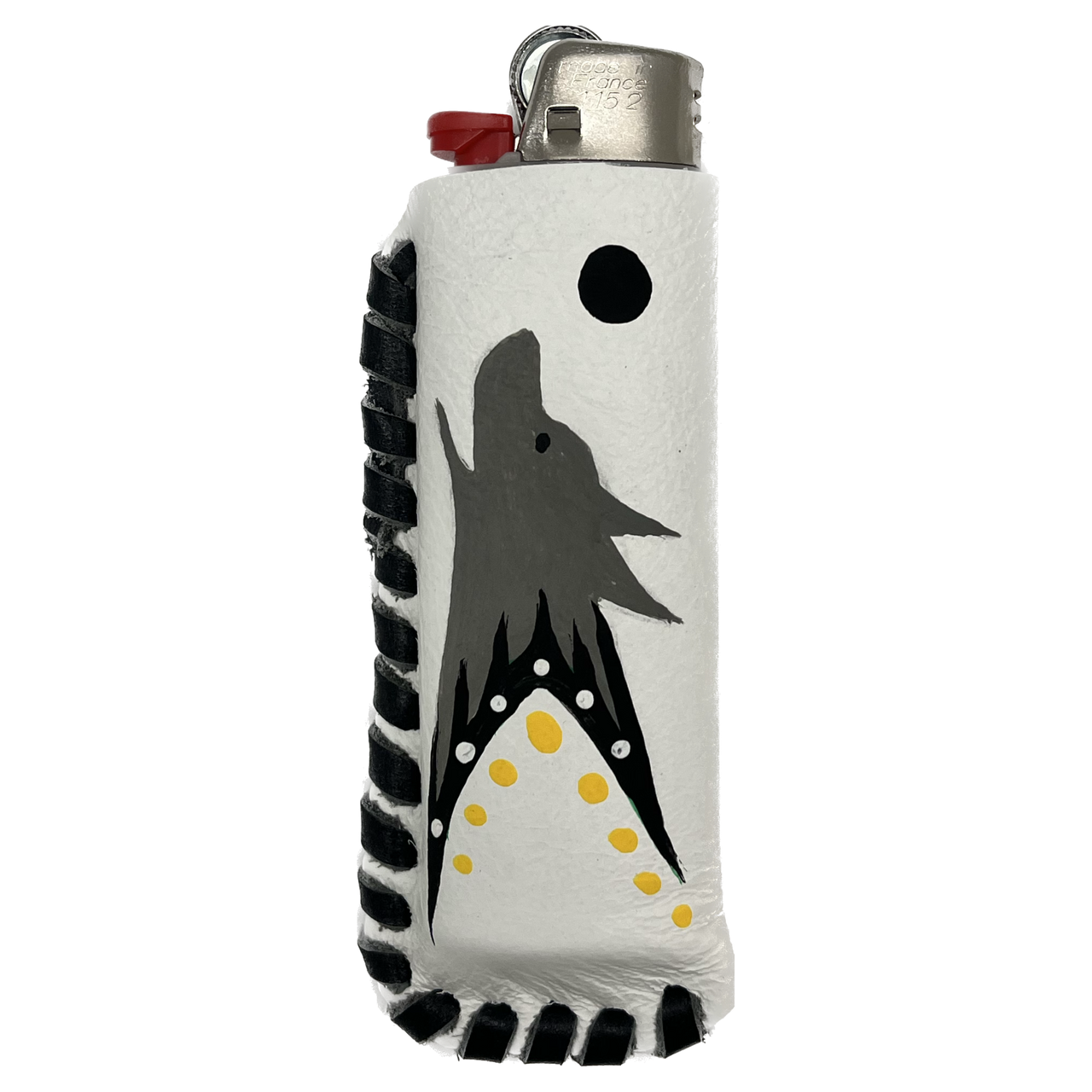 LIGHTER HOLDER HAND PAINTED DESIGN HOWLING WOLF Western Varieties