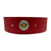 YOUTH REGALIA LEATHER BELT WITH WOLF EMBOSSING 2.5" x 29" RED WITH CONCHO