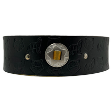 YOUTH REGALIA LEATHER BELT WITH WOLF EMBOSSING 2.5" x 28" BLACK WITH CONCHO