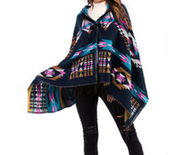 TRIBAL PONCHO NAVY WITH HOOD & BUTTON